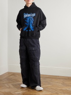 Balenciaga - Paris Thunderstorm Distressed Logo-Print Cotton-Jersey Hoodie - Black