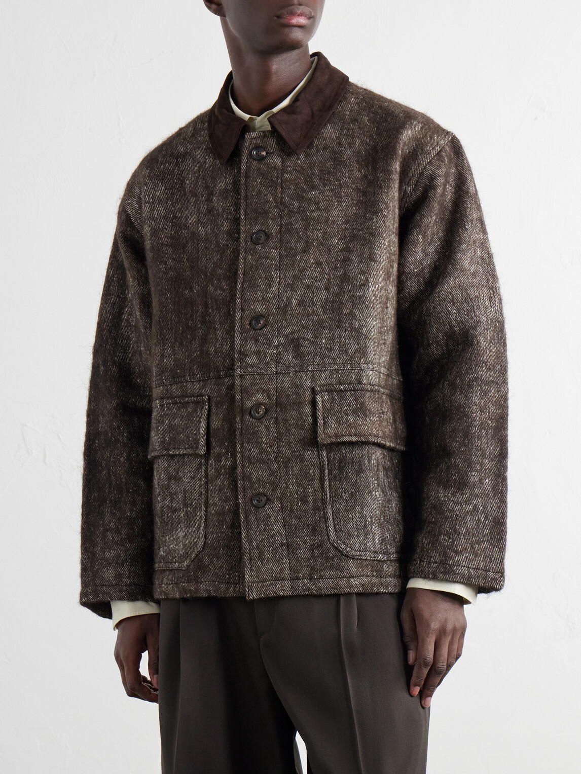Kartik Research - Suede-Trimmed Yak and Silk-Blend Twill Jacket - Brown