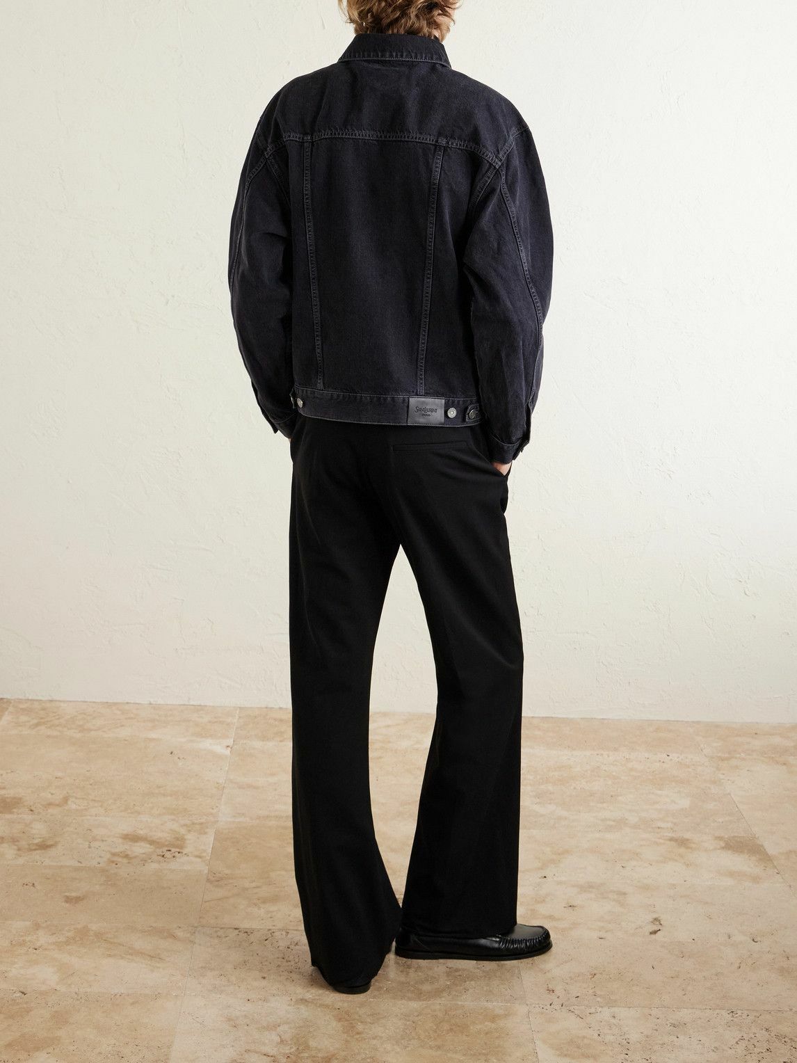 SAINT LAURENT - Leather-Trimmed Denim Trucker Jacket - Black