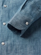 DE PETRILLO - Grandad-Collar Slub Linen Shirt - Blue