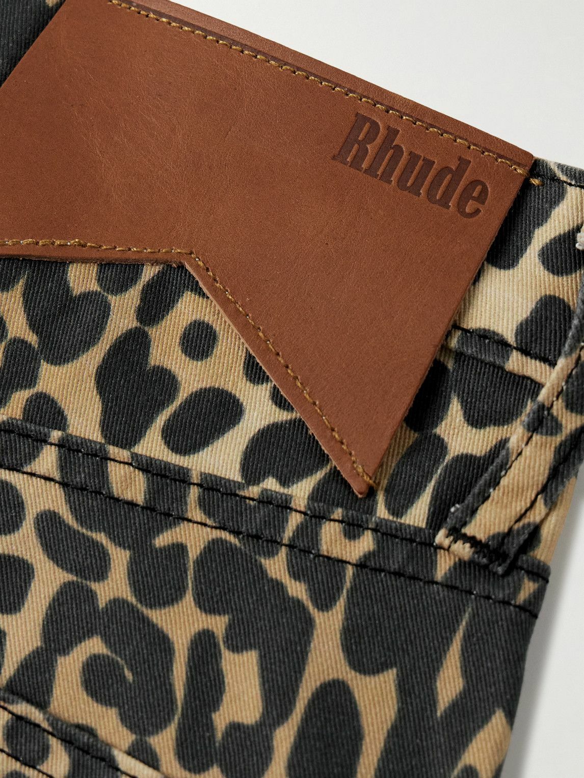 Rhude - Wide-Leg Leopard-Print Denim Shorts - Black