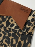 Rhude - Wide-Leg Leopard-Print Denim Shorts - Black