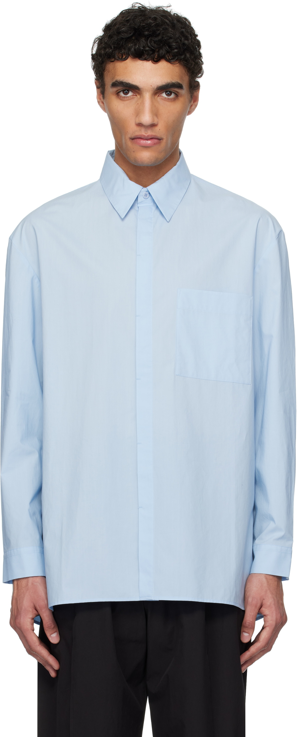 AMOMENTO Blue Square Pocket Oversized Shirt