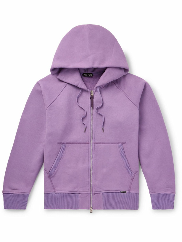 Photo: TOM FORD - Cotton-Jersey Zip-Up Hoodie - Purple