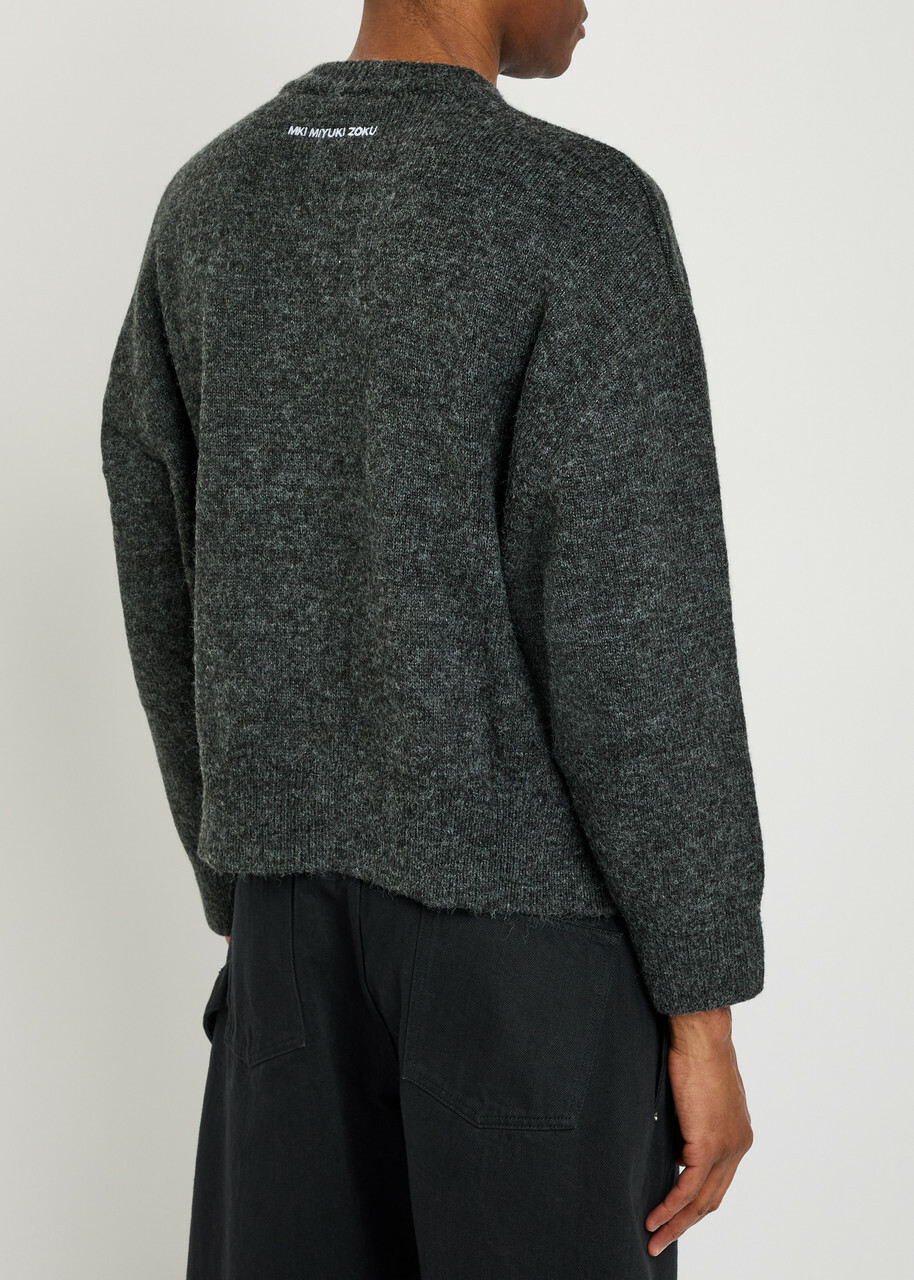 Mki Miyuki Zoku Logo-embroidered Brushed Knit Jumper Charcoal