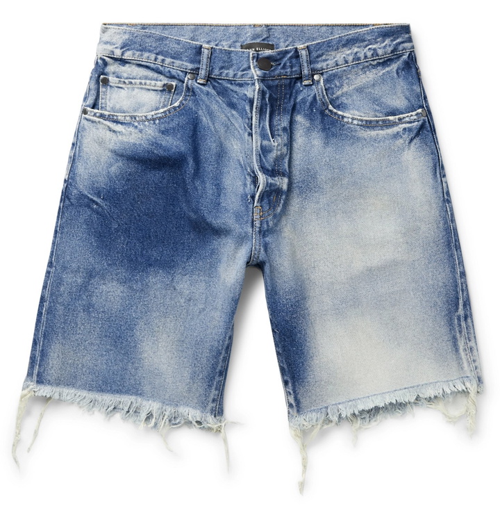 Photo: John Elliott - Kane 2 Distressed Washed Denim Shorts - Blue