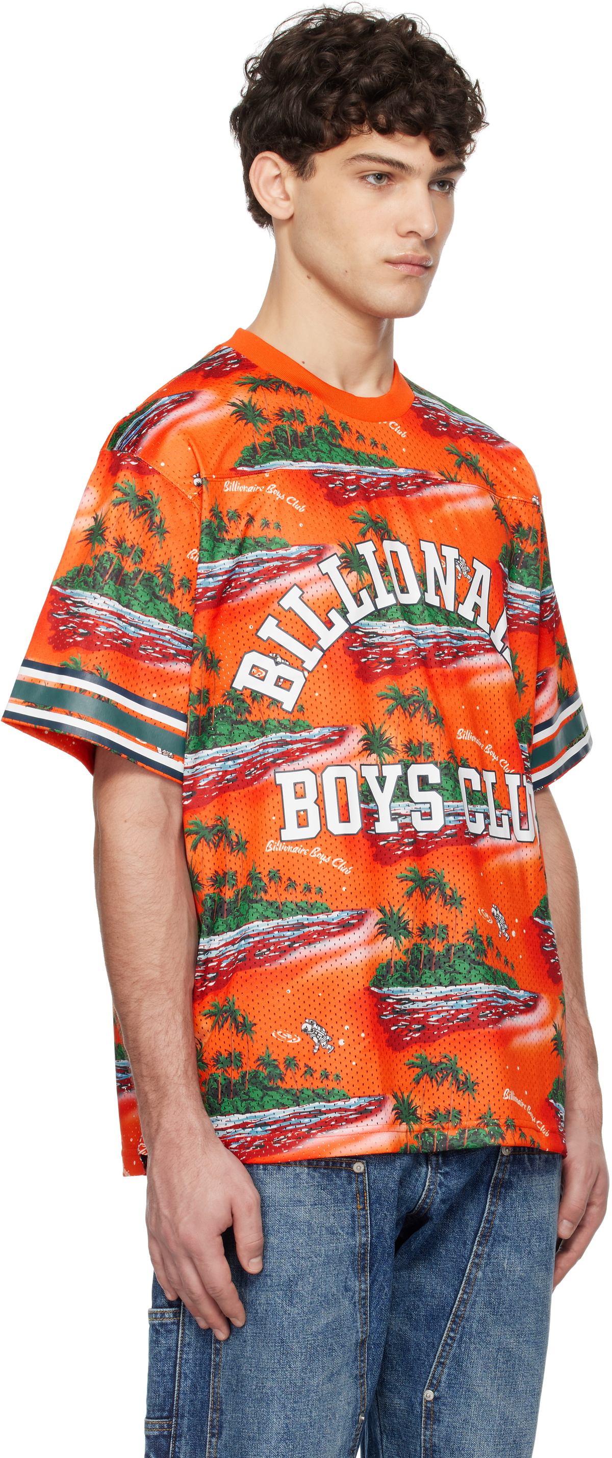 Billionaire Boys Club Orange Tropical Island Print Football T