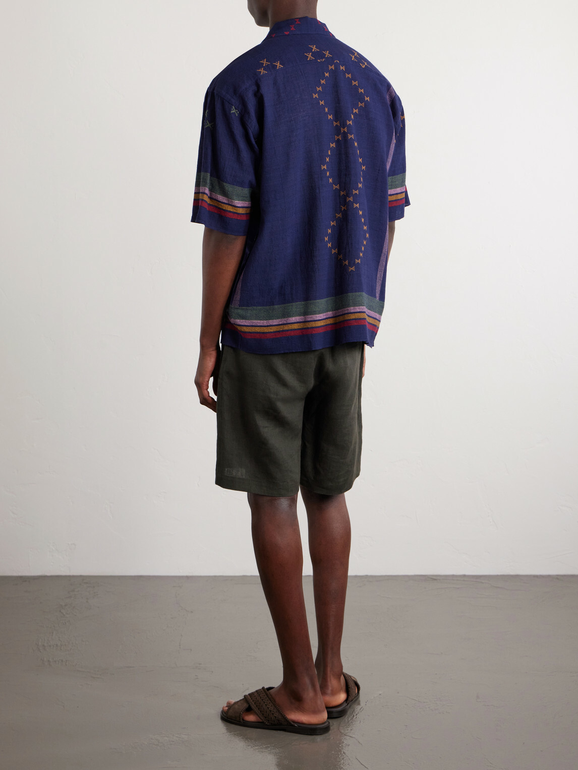 Kardo - Rohit Camp-Collar Striped Cotton Shirt - Blue