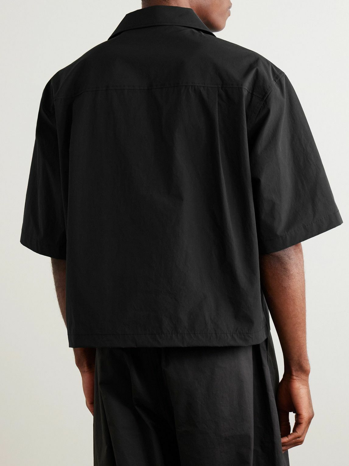 Amomento - Cropped Convertible-Collar Poplin Shirt - Black