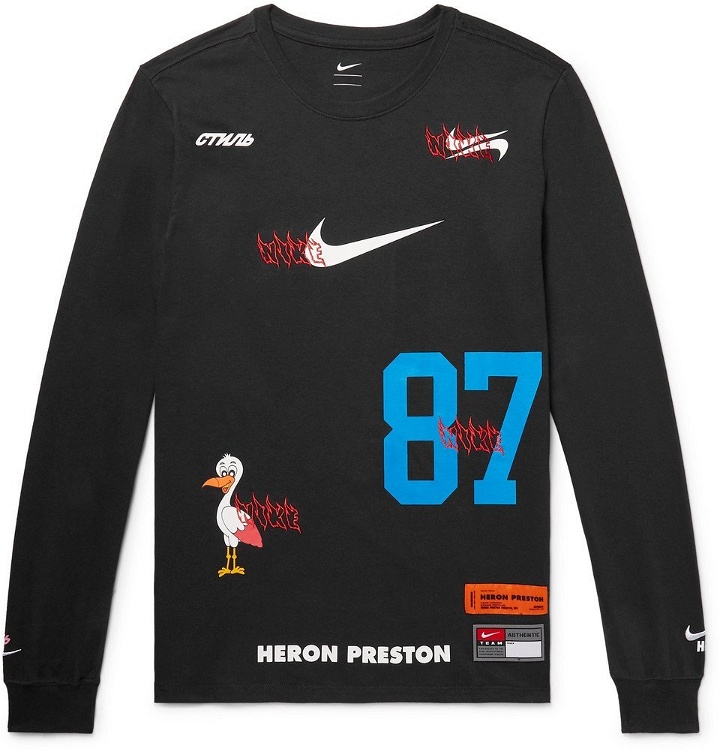 Photo: Nike - Heron Preston Embroidered Printed Cotton-Jersey T-Shirt - Black