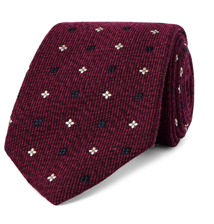 Photo: Kingsman - Drake's 7.5cm Embroidered Wool and Silk-Blend Tie - Burgundy