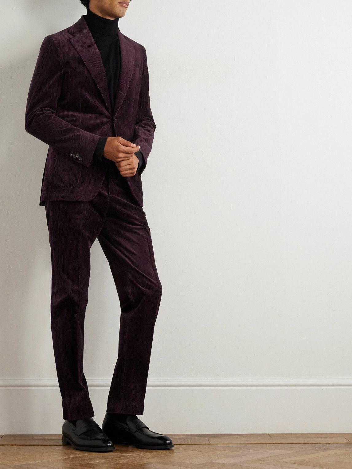 De Petrillo - Posillipo Slim-Fit Cotton-Blend Corduroy Suit Jacket - Burgundy