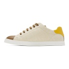 Fendi Beige and Brown Canvas Leather Sneakers