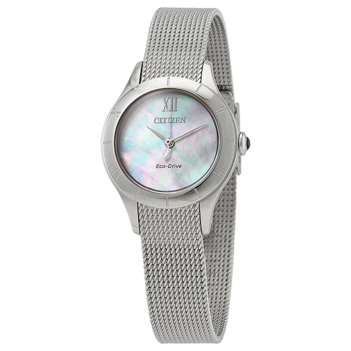 Citizen White Mother of Pearl Dial Stainless Steel Mesh Ladies Watch EM0780-83D