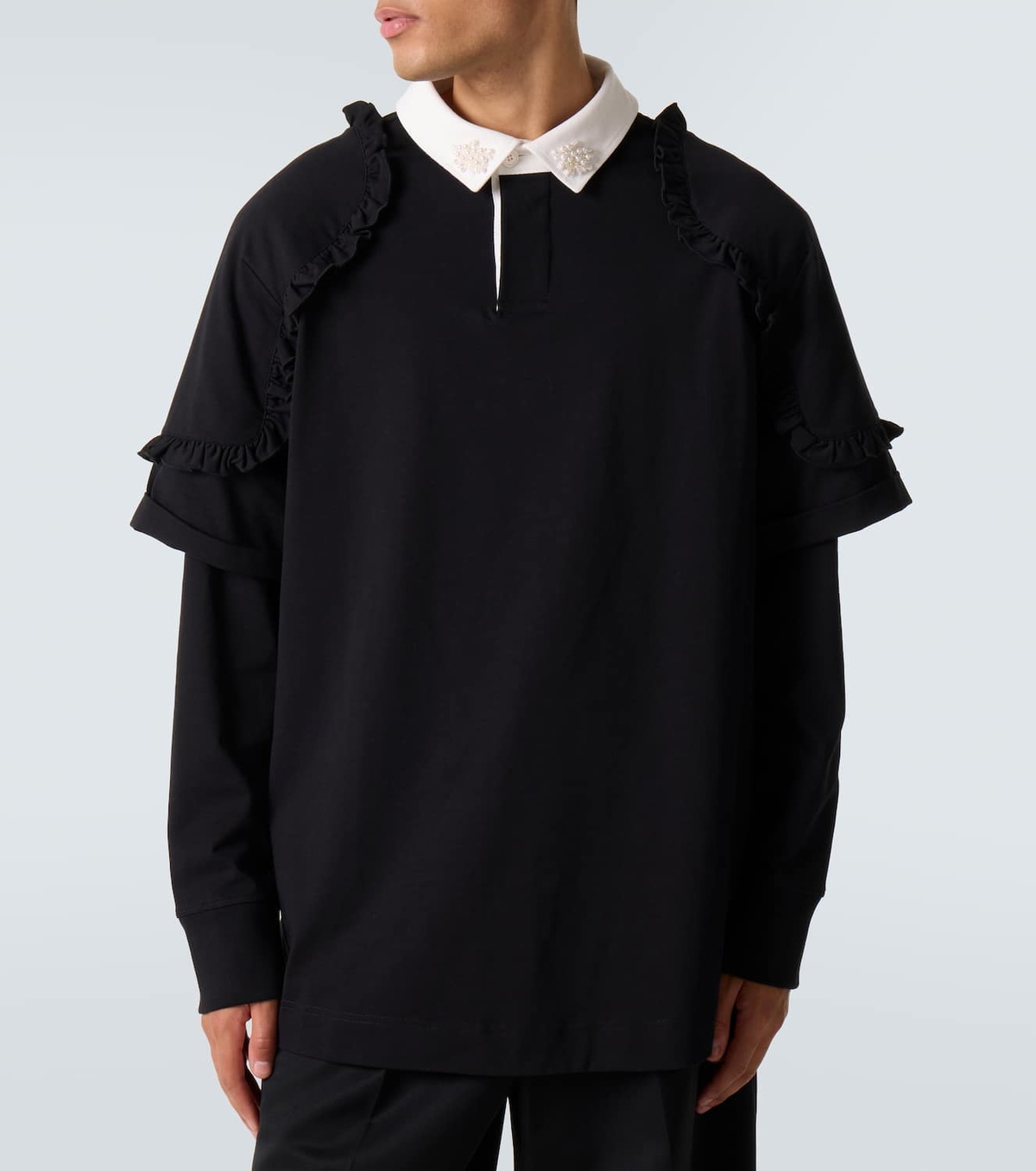 Simone Rocha Layered ruffled cotton jersey polo shirt