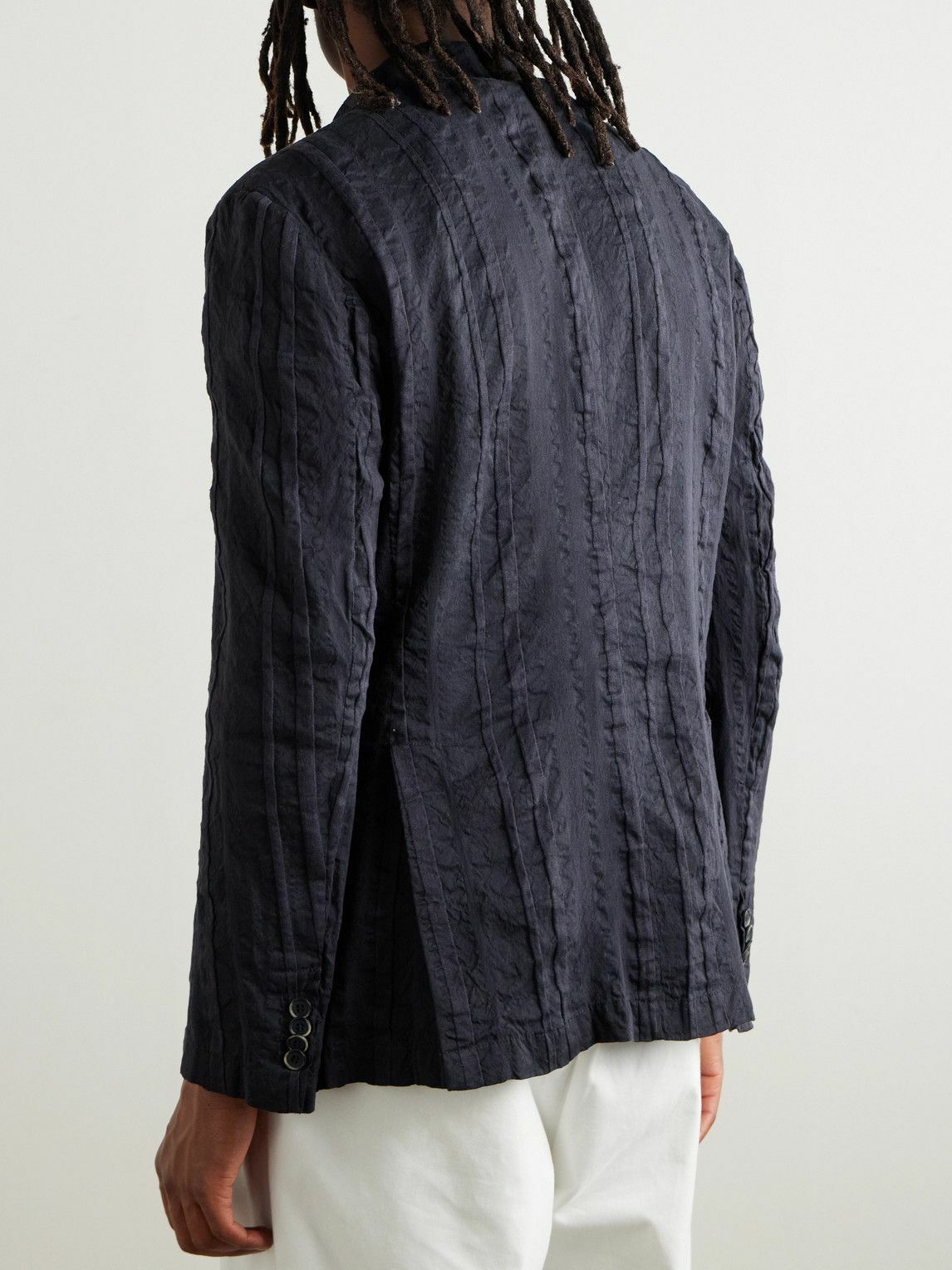 Barena - Levo Striped Linen and Cotton-Blend Blazer - Black
