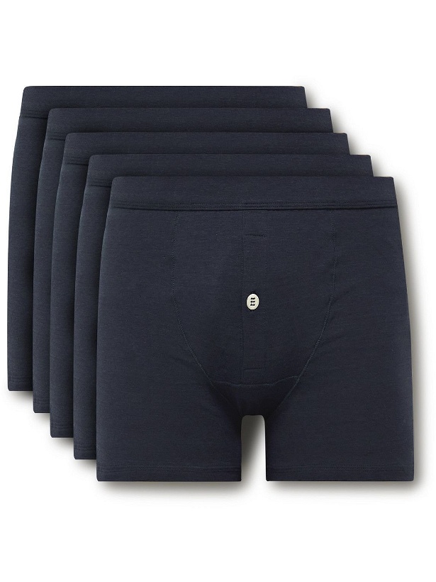Photo: Hamilton And Hare - Five-Pack Stretch Lyocell and Cotton-Blend Boxer Briefs - Blue