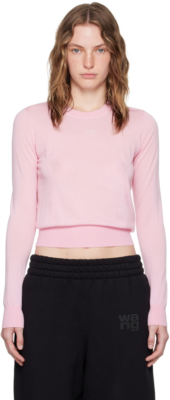 Photo: alexanderwang.t Pink Embossed Logo Sweater