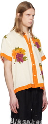 HARAGO White & Orange Block Printed Shirt