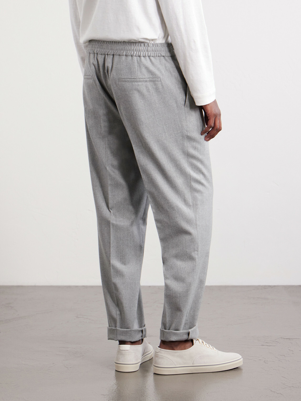 Brunello Cucinelli - Tapered Pleated Virgin Wool-Flannel Drawstring Trousers - Gray