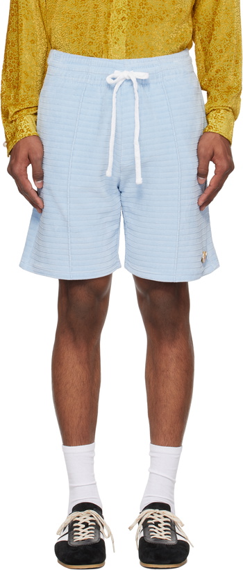 Photo: Casablanca Blue Velour Stripe Shorts