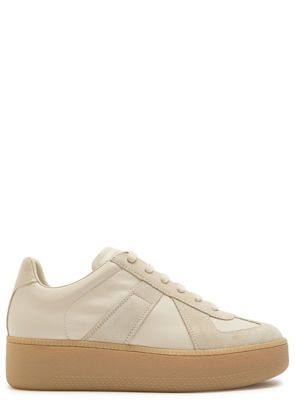 Photo: Maison Margiela Replica Wedge Panelled Leather Sneakers Beige