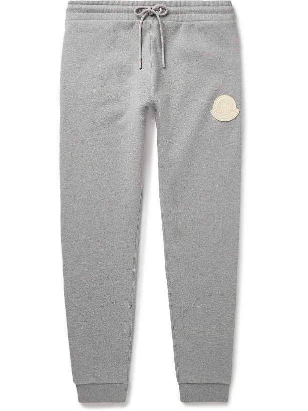 Photo: Moncler - Slim-Fit Tapered Logo-Appliquéd Cotton-Jersey Sweatpants - Gray