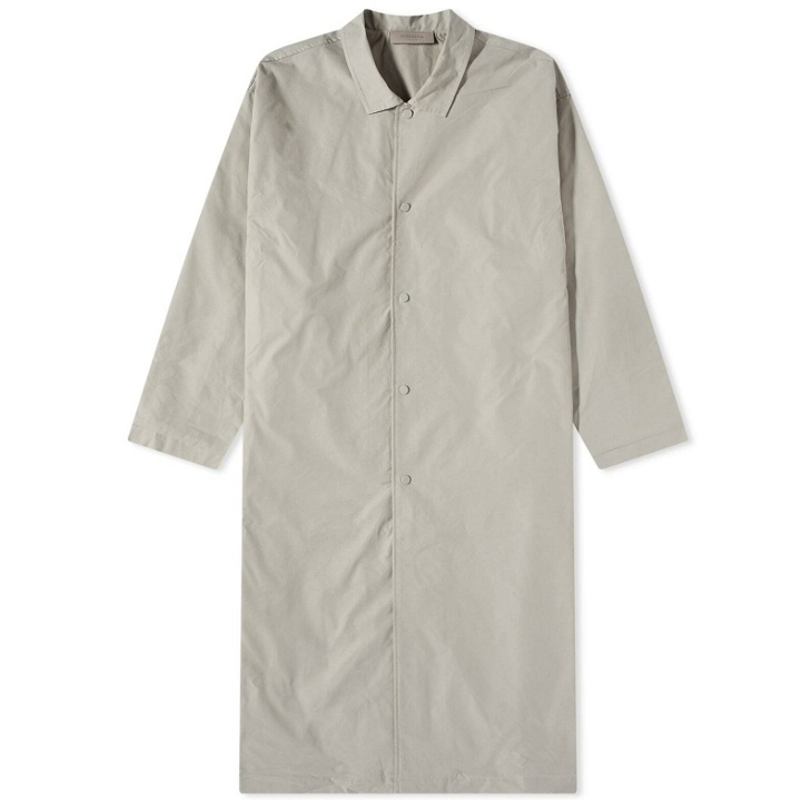 Photo: Fear of God ESSENTIALS Men's Woven Twill Long Coat in Seal