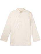 UMIT BENAN B - Nehru-Collar Cotton and Silk-Blend Poplin Half-Placket Shirt - Neutrals