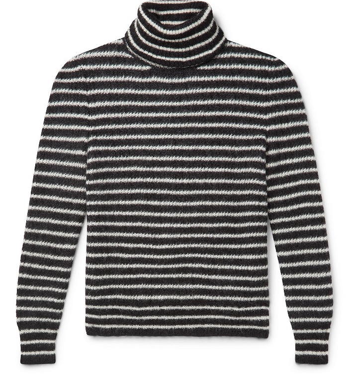 Photo: SAINT LAURENT - Striped Mohair-Blend Rollneck Sweater - Black