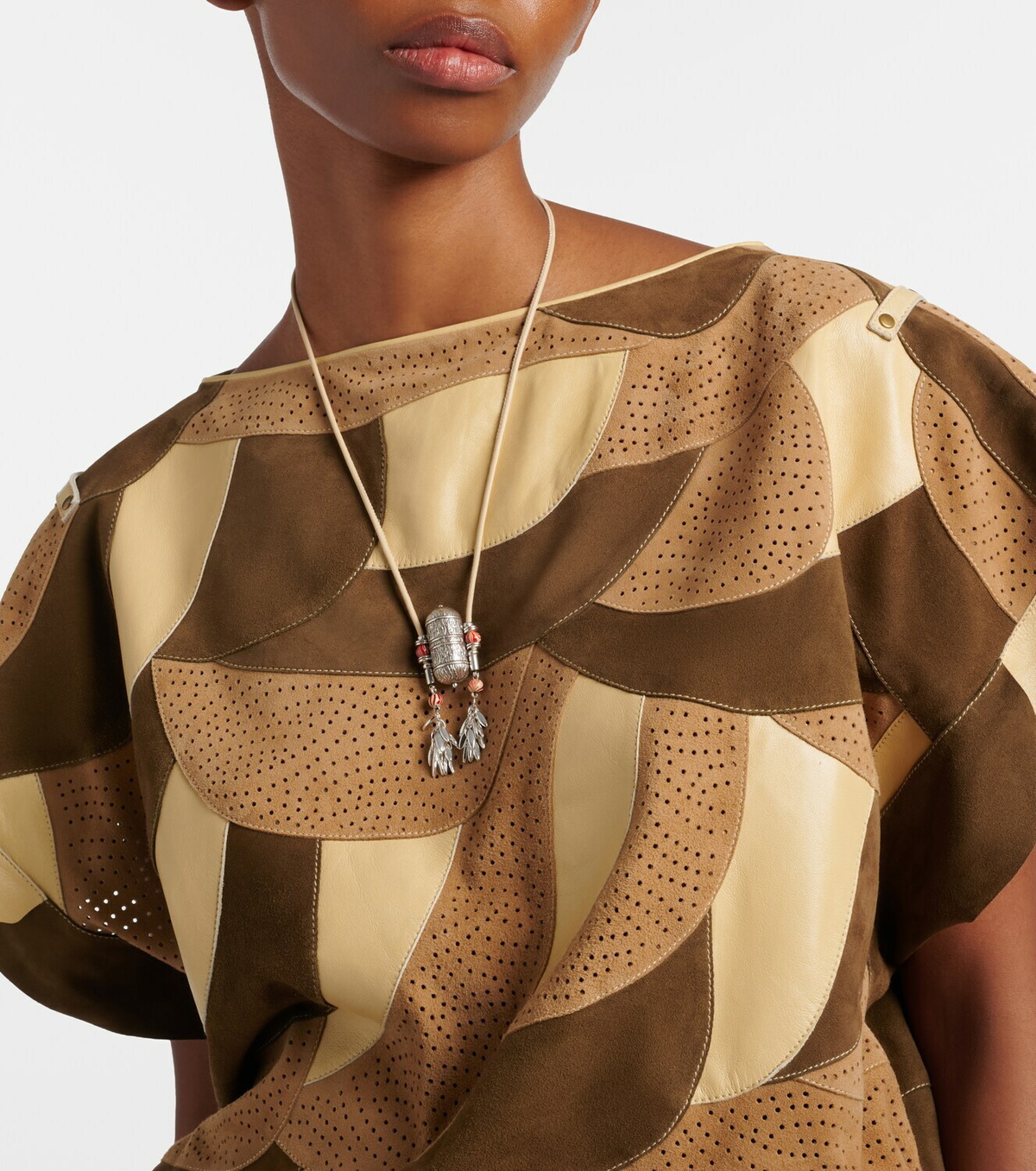 Isabel Marant Janis beaded leather-trimmed pendant necklace