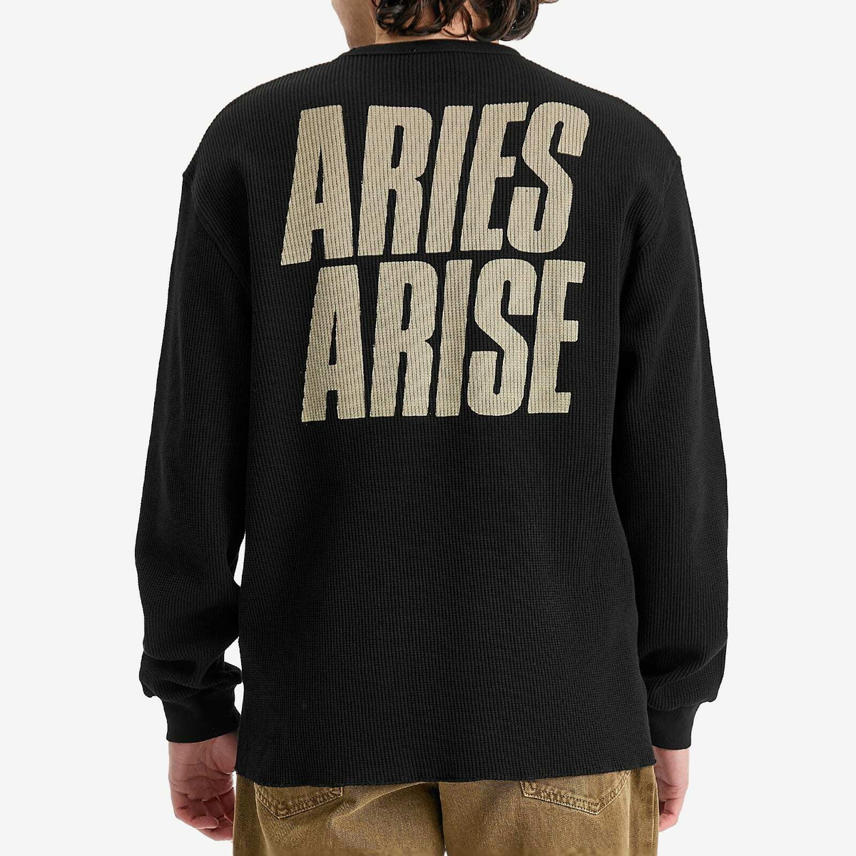 Aries Men's Peace Press Gothic Waffle Long Sleeve T-Shirt in Black