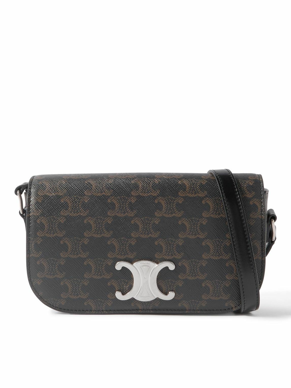 CELINE - Triomphe Leather-Trimmed Logo-Print Coated-Canvas Messenger Bag