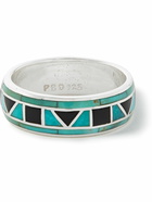 Peyote Bird - Silver, Turquoise and Onyx Ring - Blue