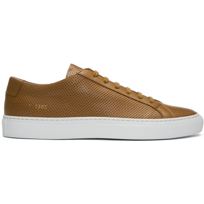 Photo: Common Projects Tan and White Achilles Low Perforated Sneakers 
