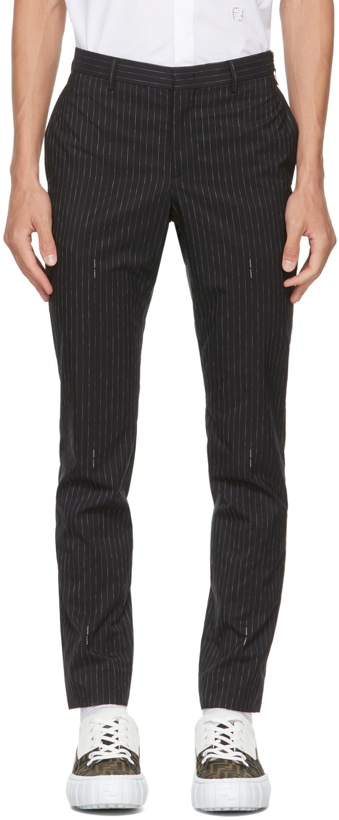 Photo: Fendi Black Pinstripe Logo Trousers
