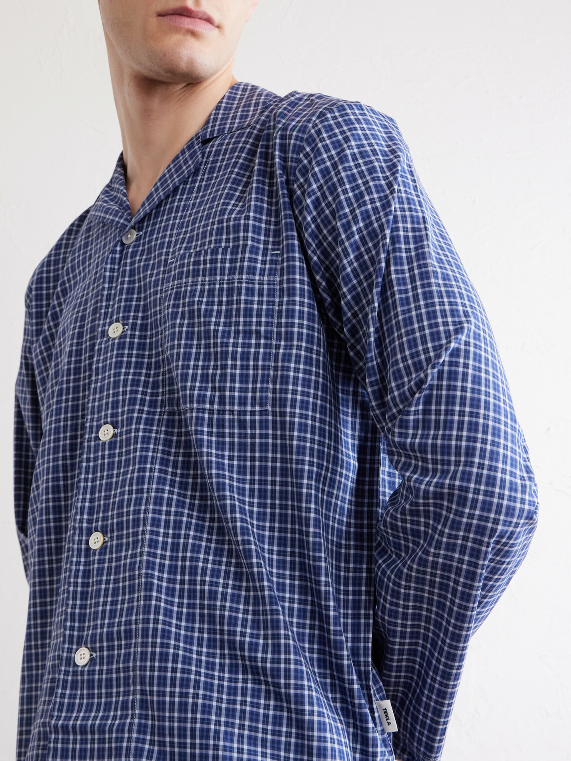 TEKLA - Camp-Collar Checked Organic Cotton Pyjama Shirt - Blue