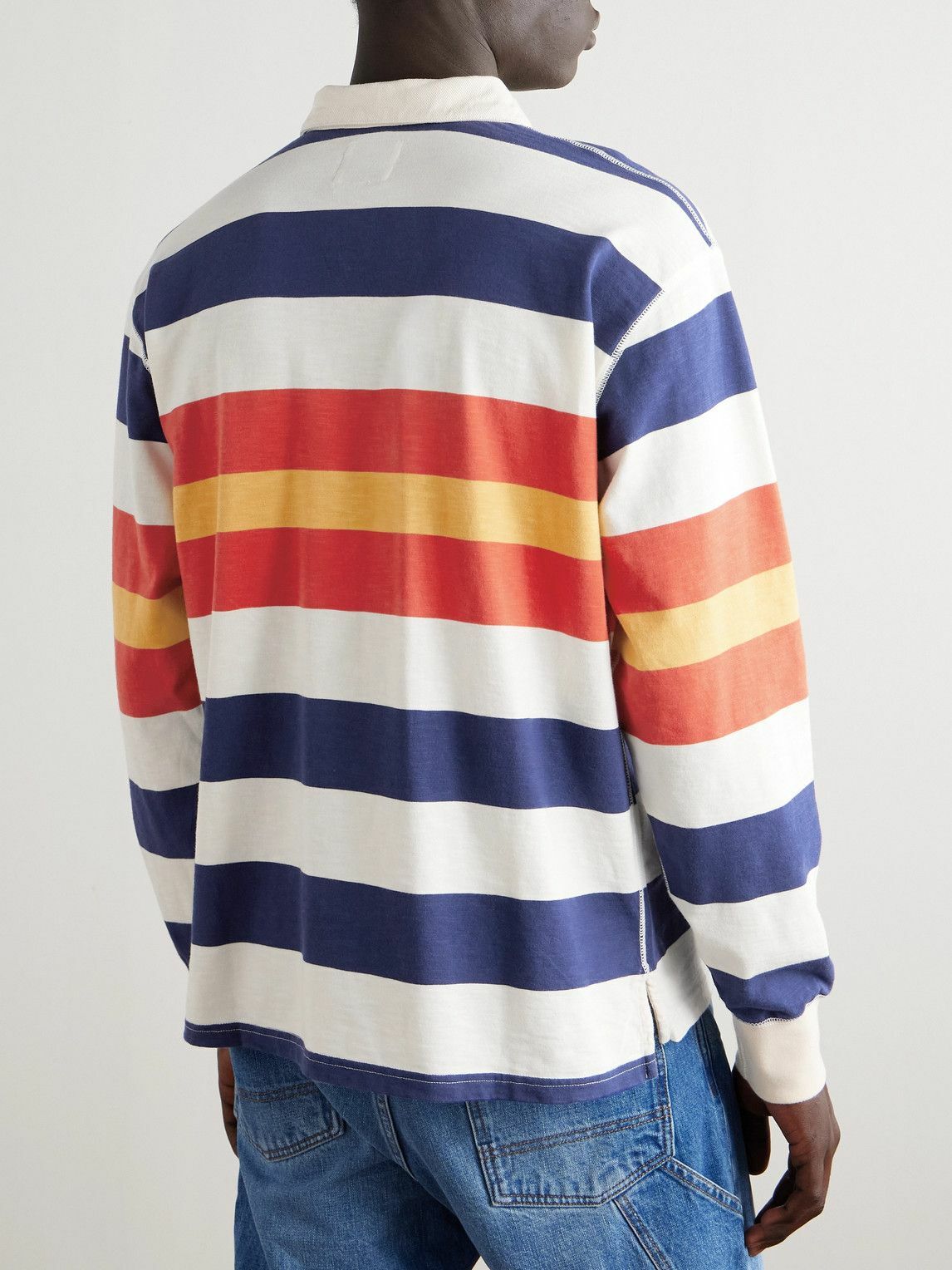 Drake's - Striped Cotton-Jersey Polo Shirt - Blue