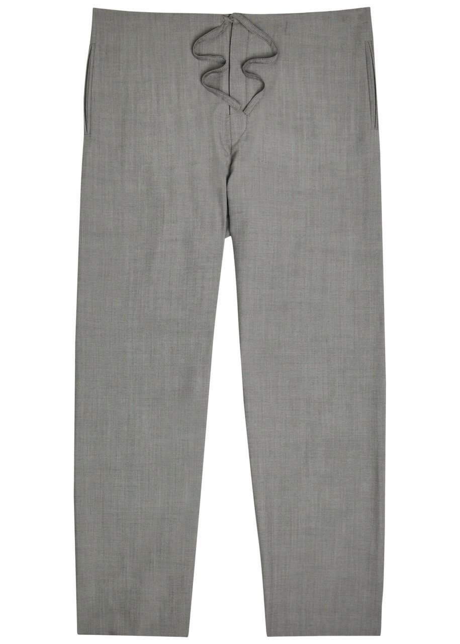 Calvin Klein Drawstring Straight-leg Wool Trousers Grey