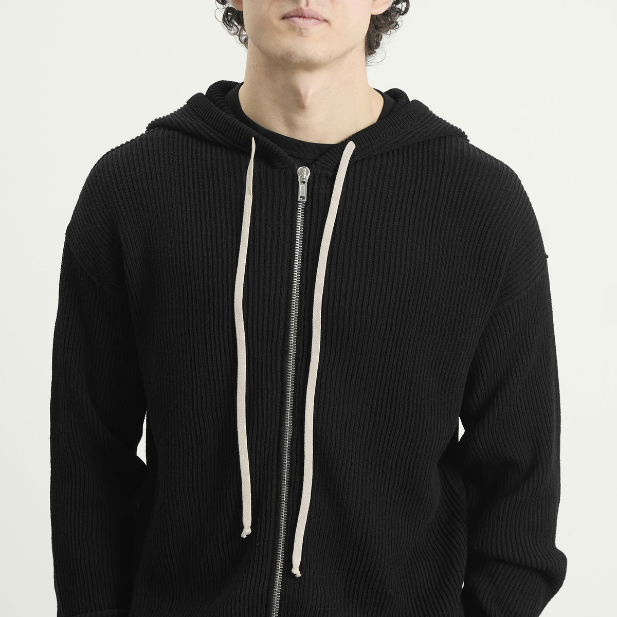 Rick Owens Men's Zip Knitted Hoodie in Black Rick Owens