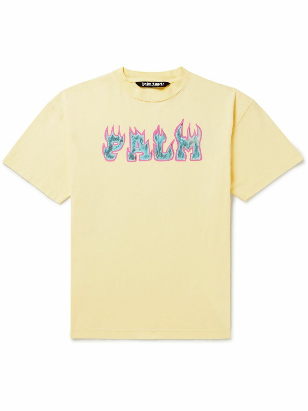 Photo: Palm Angels - Logo-Print Cotton-Jersey T-Shirt - Yellow