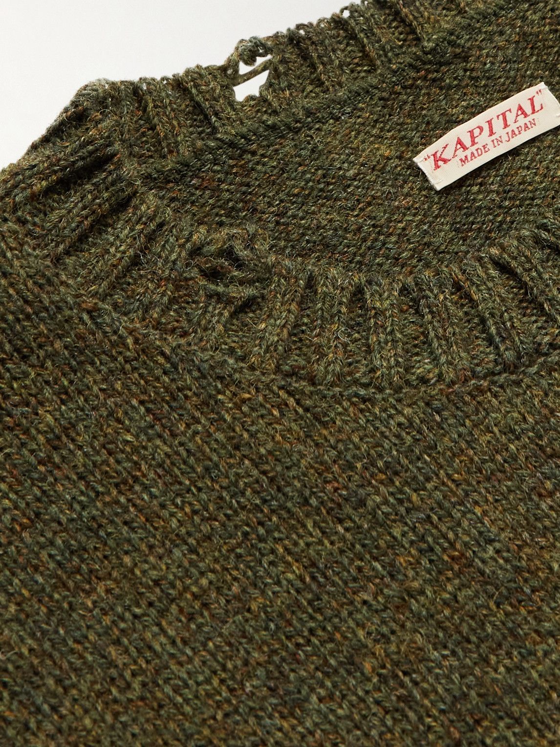 KAPITAL - Distressed Intarsia Wool Sweater - Green KAPITAL