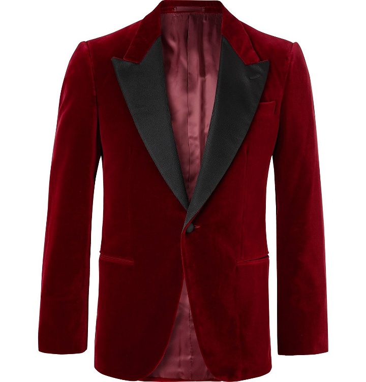 Photo: Kingsman - Slim-Fit Satin-Trimmed Cotton-Velvet Tuxedo Jacket - Burgundy