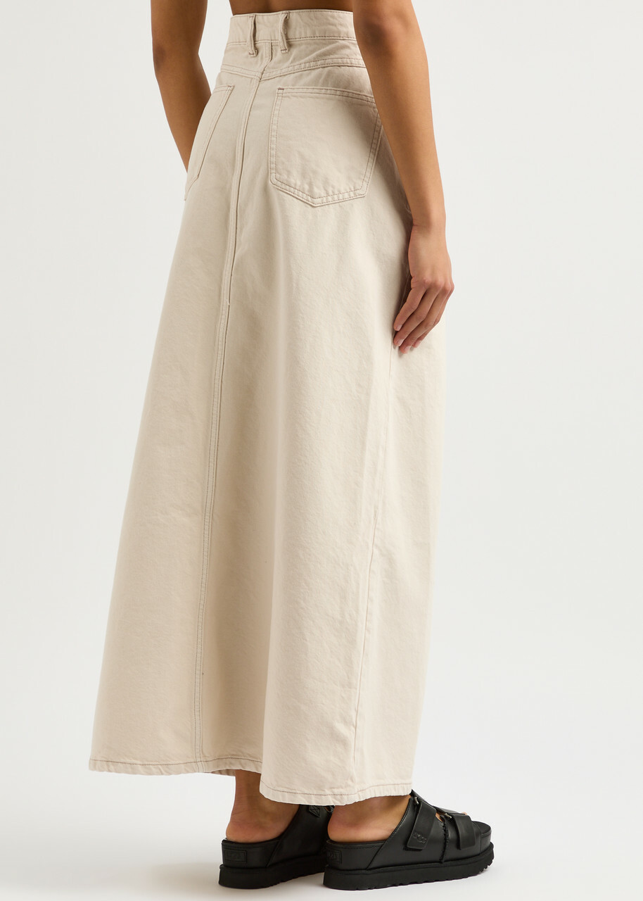 Free People Come As You Are Denim Maxi Skirt Cream