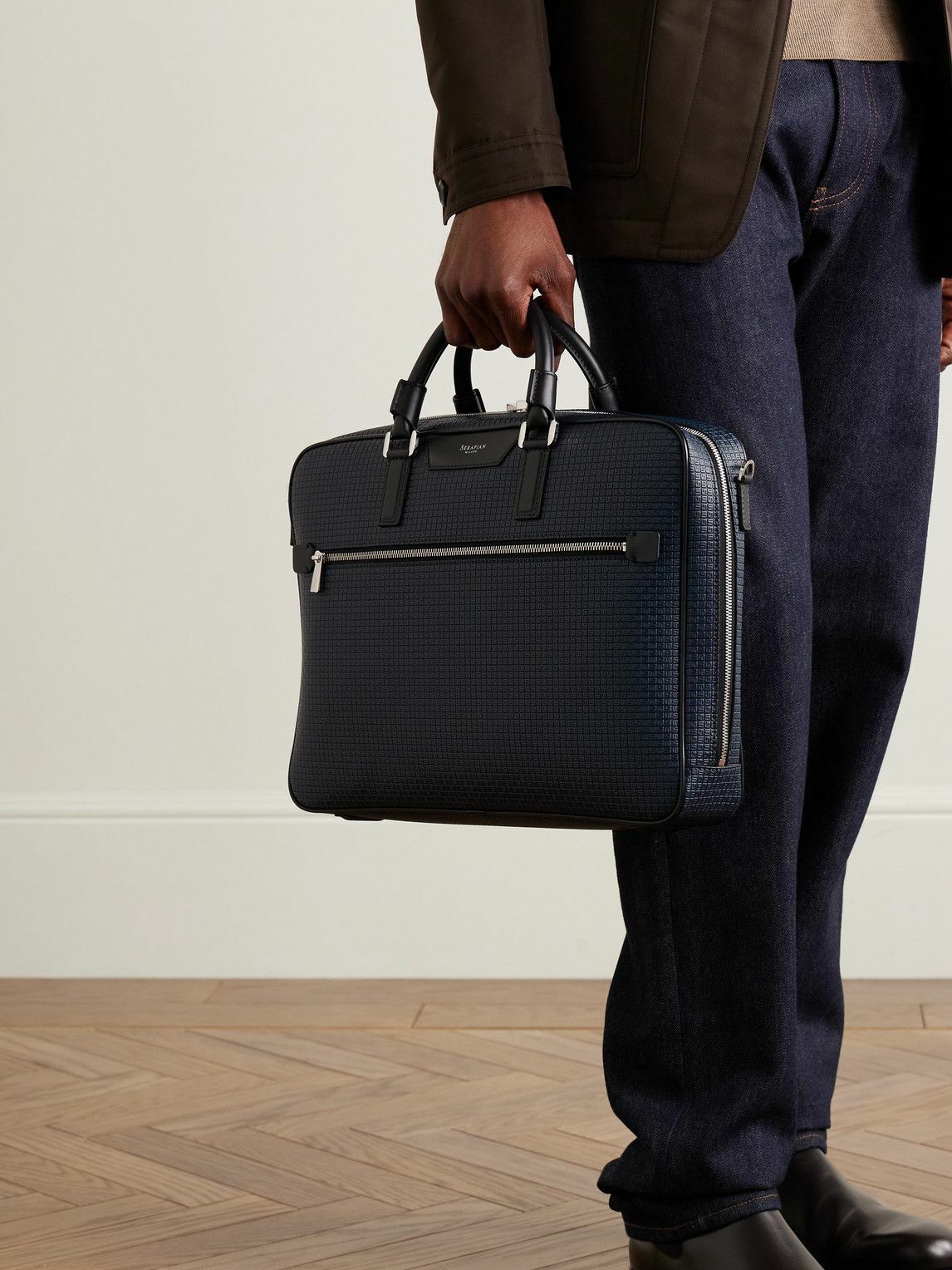 Serapian - Leather-Trimmed Logo-Embossed Stepan Coated-Canvas Briefcase