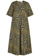 Ganni Leopard Stretch-cotton Midi Dress Khaki