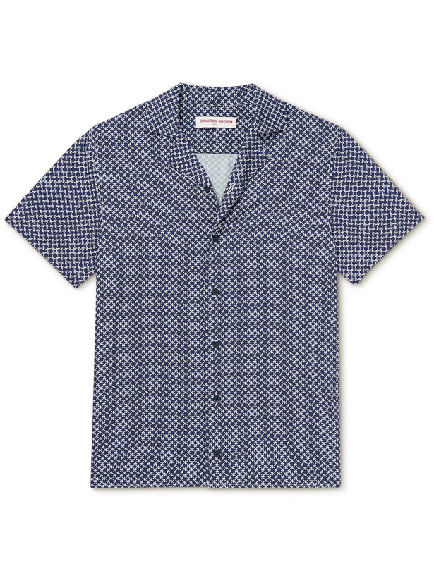 Photo: Orlebar Brown - Travis Seglas Slim-Fit Camp-Collar Printed Cotton Shirt - Blue