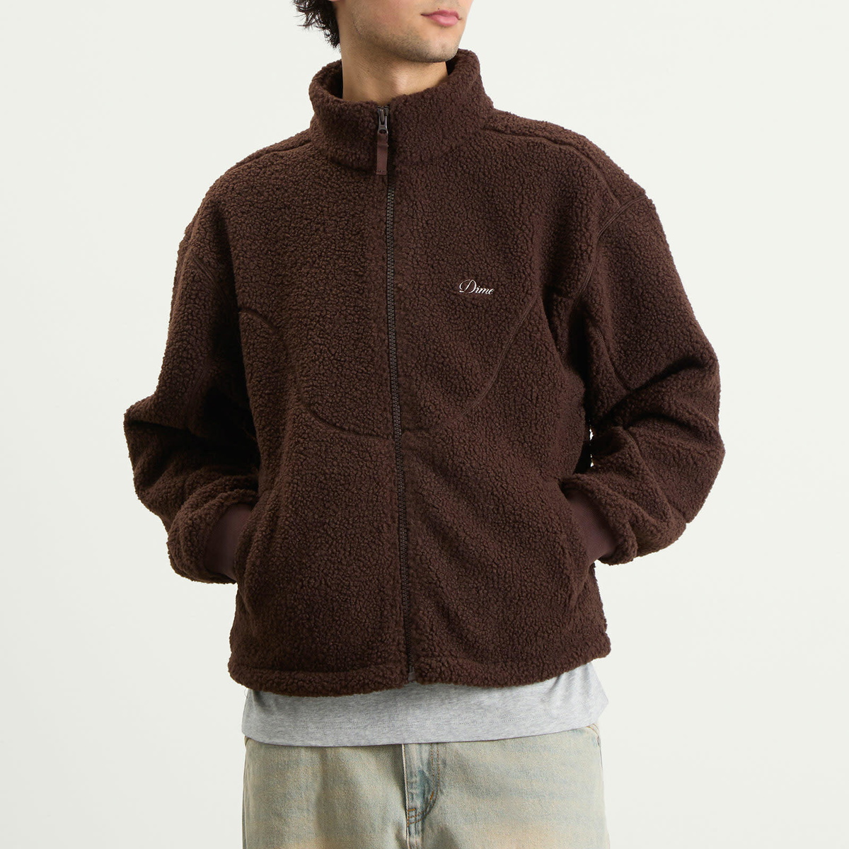 Dime Men's Polar Fleece Sherpa Zip Jacket in Brown