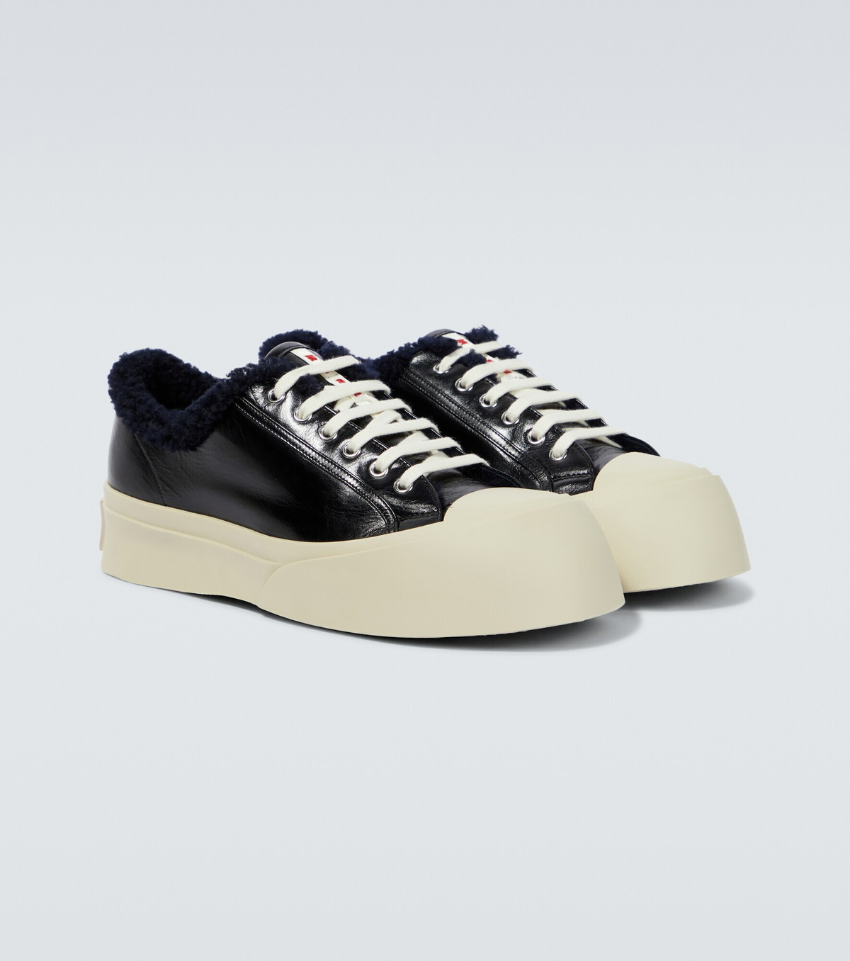 【MARNI】 Pablo shearling-lined leather sneakers Marni Pablo Genuine Shearling Lined Low Top Sneaker (Women