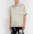 Off-White - Logo-Print Piped Satin Shirt - Gray